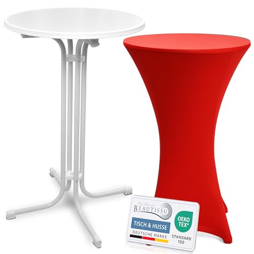Beautissu Weißer Stehtisch klappbar 70 cm mit Stretch Stehtischhusse Rot – Outdoor Bistrotisch Kratzfest, UV- & wetterbeständig – Husse rutschfest, waschbar & bügelfrei – Bellini & Stella Beautissu Weißer Stehtisch klappbar 70 cm mit Stretch Stehtischhusse Rot – Outdoor Bistrotisch Kratzfest, UV- & wetterbeständig – Husse rutschfest, waschbar & bügelfrei – Bellini & Stella von Beautissu