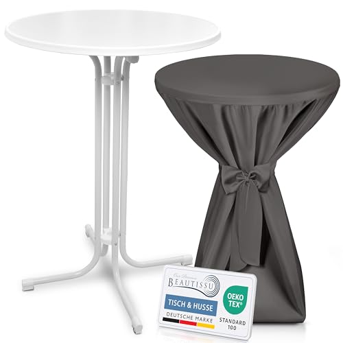 Beautissu Weißer Stehtisch klappbar 80 cm mit Premium Stehtischhusse Anthrazit & Schleifenband – Wetterbeständig Outdoor Bistrotisch rund Kratzfest UV-beständig – Husse rutschfest waschbar – Bellini Beautissu Weißer Stehtisch klappbar 80 cm mit Premium Stehtischhusse Anthrazit & Schleifenband – Wetterbeständig Outdoor Bistrotisch rund Kratzfest UV-beständig – Husse rutschfest waschbar – Bellini von Beautissu