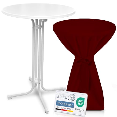 Beautissu Weißer Stehtisch klappbar 80 cm mit Premium Stehtischhusse Bordeaux & Schleifenband – Wetterbeständig Outdoor Bistrotisch rund Kratzfest UV-beständig – Husse rutschfest waschbar – Bellini Beautissu Weißer Stehtisch klappbar 80 cm mit Premium Stehtischhusse Bordeaux & Schleifenband – Wetterbeständig Outdoor Bistrotisch rund Kratzfest UV-beständig – Husse rutschfest waschbar – Bellini von Beautissu