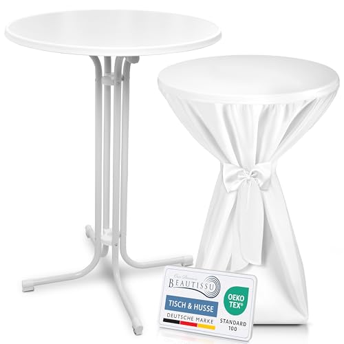 Beautissu Weißer Stehtisch klappbar 80 cm mit Premium Stehtischhusse Weiß & Schleifenband – Wetterbeständig Outdoor Bistrotisch rund Kratzfest UV-beständig – Husse rutschfest waschbar – Bellini Beautissu Weißer Stehtisch klappbar 80 cm mit Premium Stehtischhusse Weiß & Schleifenband – Wetterbeständig Outdoor Bistrotisch rund Kratzfest UV-beständig – Husse rutschfest waschbar – Bellini von Beautissu