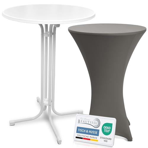 Beautissu Weißer Stehtisch klappbar 80 cm mit Stretch Stehtischhusse Anthrazit – Outdoor Bistrotisch Kratzfest, UV- & wetterbeständig – Husse rutschfest, waschbar & bügelfrei – Bellini & Stella Beautissu Weißer Stehtisch klappbar 80 cm mit Stretch Stehtischhusse Anthrazit – Outdoor Bistrotisch Kratzfest, UV- & wetterbeständig – Husse rutschfest, waschbar & bügelfrei – Bellini & Stella von Beautissu