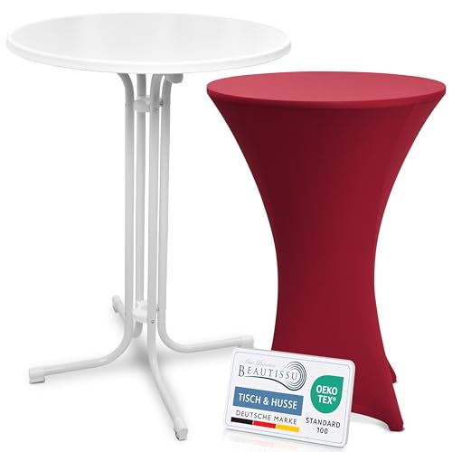 Beautissu Weißer Stehtisch klappbar 80 cm mit Stretch Stehtischhusse Bordeaux – Outdoor Bistrotisch Kratzfest, UV- & wetterbeständig – Husse rutschfest, waschbar & bügelfrei – Bellini & Stella Beautissu Weißer Stehtisch klappbar 80 cm mit Stretch Stehtischhusse Bordeaux – Outdoor Bistrotisch Kratzfest, UV- & wetterbeständig – Husse rutschfest, waschbar & bügelfrei – Bellini & Stella von Beautissu