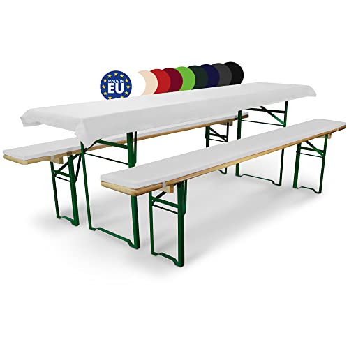 Beautissu 3tlg Bierzeltgarnitur Auflage Set 70cm Comfort XS – Gepolsterte Auflage für Biertisch & Partyzeltgarnitur – Bierbankauflagen Tischdecke & Sitzpolster Waschbare Festzeltgarnitur Weiß von Beautissu