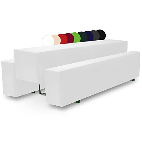 Beautissu gepolsterte Bierbank Husse & Biertisch Husse Komplettset – 5 tlg. Hussen Set 70 cm breite Festzeltgarnitur mit Sitzpolster in Weiß - Comfort M von Beautissu
