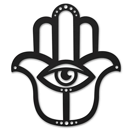 Beautiwall Hamsa Hand Moderne Wanddeko Metall Schwarz - Beschichtete Wandschmuck Metallbilder - Wohnzimmer Badezimmer Schlafzimmer Wand Deko Metalldekoration - Inklusive Klebestreifen von Beautiwall