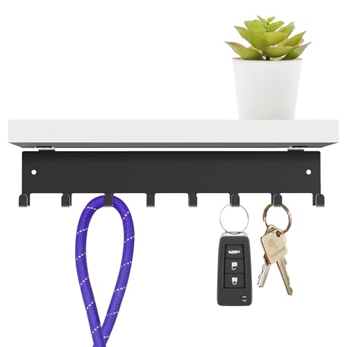Beautiwall - Stabiler Stahlwand-Schlüsselhalter mit weißer Bambusablage, Schlüsselaufhänger aus Metall und Holz mit Haken für Auto, Wohnung, Aufbewahrung, Schlüssel von Beautiwall