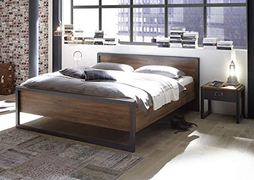 Beauty.Scouts Bett Java Gran Bettgestell, Holzbett, Schlafzimmer, Doppelbett, 180x200, in Stirling Oak Nachbildung, Loft, Industrie Design, 196x86x209 cm von Beauty.Scouts Möbel IM