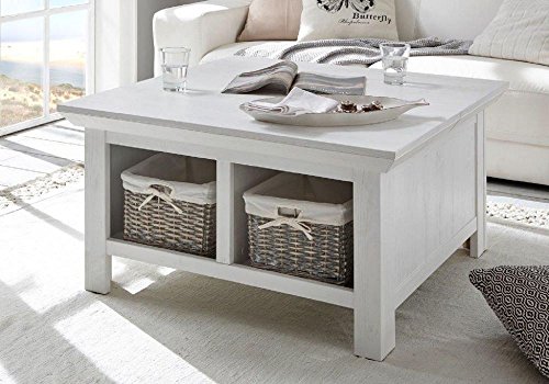 Couchtisch mit Truhe "Feres" - in Pinie Weiss Nachbildung 93x50x93cm, Beistelltisch, Wohnzimmertisch, Wohnzimmer, Wohnbereich, Couch, Sofatisch,Tuhe, Couchtruhe, von Beauty.Scouts Möbel IM