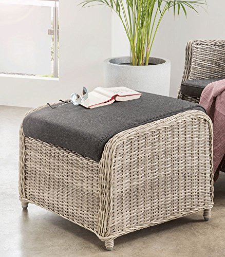 Beauty.Scouts Fußhocker Sally Rattan Vintage Weiss Polyrattan inkl. Polster anthrazit grau Gartenhocker Sitzhocker wetterfest BHT 68x54x39 cm von Beauty.Scouts Outdoor Collar Edition DEST
