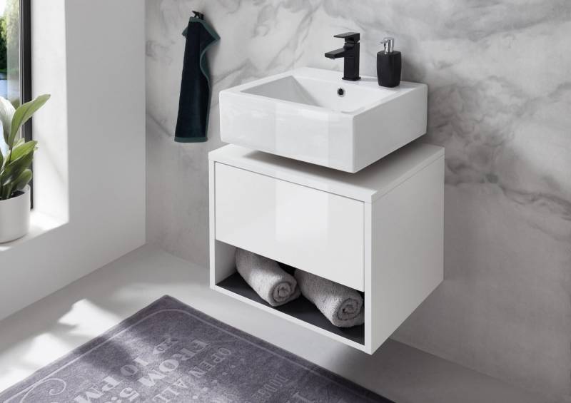 Beauty.Scouts Waschbeckenunterschrank "Studio" 1 Klappe, Wandhängend, Weiß/Anthrazit, 60x44x46 cm Beauty.Scouts Waschbeckenunterschrank "Studio" 1 Klappe, Wandhängend, Weiß/Anthrazit, 60x44x46 cm von Beauty.Scouts