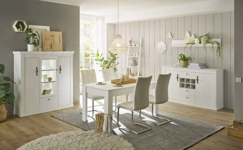 Beauty.Scouts Wohnzimmer-Set Kombination 4er Set "Hygge", Korpus/Front: Pinie Weiß Dekor, Esszimmer von Beauty.Scouts