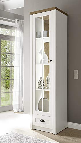 Vitrine Tesorino Holznachbildung Pinie Weiss Applikationen Eiche hell 50x198x43cm Highboard Standvitrine Glastür Schrank Beleuchtung optional Beleuchtung ohne Beleuchtung von Beauty.Scouts