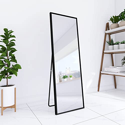 Beauty4U Ganzkörperspiegel, 140 x 50 cm, freistehend, zum Aufhängen oder Anlehnen, großer Bodenspiegel mit schwarzem Rahmen aus Aluminiumlegierung, für Wohnzimmer oder Schlafzimmer, rechteckig von Beauty4U