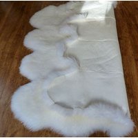 Echter Schaffell Teppich Wohnzimmer Weißer Brauner Handgemachter Größe 92/82.7In Wolle Leder Echter Schaffell Teppich Wohnzimmer Weißer Brauner Handgemachter Größe 92/82.7In Wolle Leder von BeautyUkraine