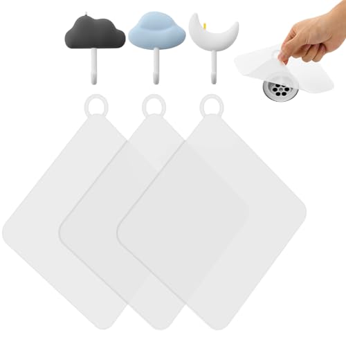 Beautyflier 3 x Duschablaufabdeckung und 3 x Haken, Silikon-Bodenablaufabdeckung, um Insekten fernzuhalten, Gummi-Bodenablauf-Geruchsstopper für Waschbecken, Badezimmer und Küchenspüle von Beautyflier
