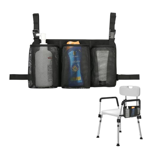 Beautyflier Minimalistische schwarze Hängetasche für Duschstuhl, 3 Aufbewahrungstaschen, passend für die meisten Duschstühle, Armlehnen, nur Tasche von Beautyflier