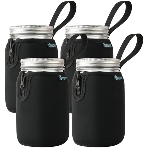 Beautyflier Mason Jars 32 oz Wide Mouth Sleeve Regular Mouth Mason Jars Insulators Drinking Glass Coolers Sprossing Jars Blackout Sleeve (Black, 4PCS) von Beautyflier
