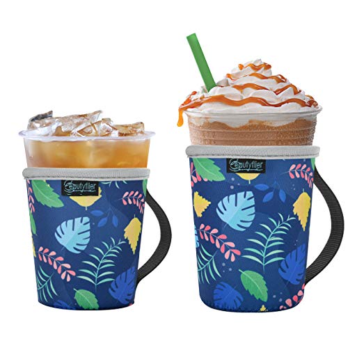 Beautyflier Wiederverwendbare Isolierhüllen für Eiskaffeetassen, mit Griff, für kalte Getränke, 473 - 624 ml, Neopren-Halterung für Starbucks Kaffee, McDonalds, Dunkin Donuts (Must3), 2 Stück von Beautyflier