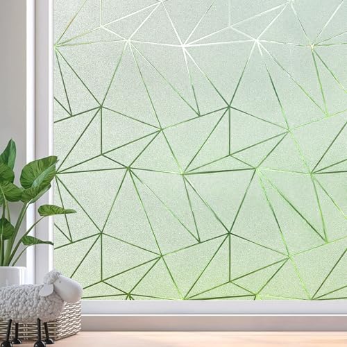 Beautysaid Fensterfolie Sichtschutz für Glasfenster, mattierte Fensterfolie mit dreieckigem Muster, Anti-UV-Statisch haftend ohne Kleber für Zuhause, Badezimmer, Schlafzimmer, Büro, 90 x 200 cm von Beautysaid
