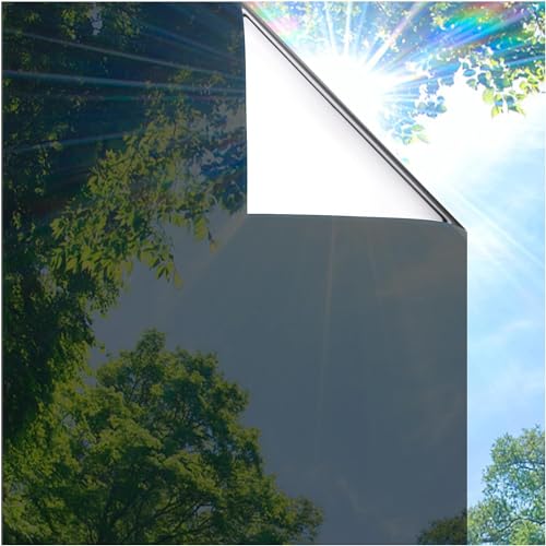Beautysaid Sichtschutz-Fensterfolie, Einwegspiegel-Fensterfolie, Hitzeschutzfolie, Solar-Kontrolle, Glasfolie, reflektierender Aufkleber für Zuhause und Büro, Anti-UV, 44x200cm, Schwarz von Beautysaid