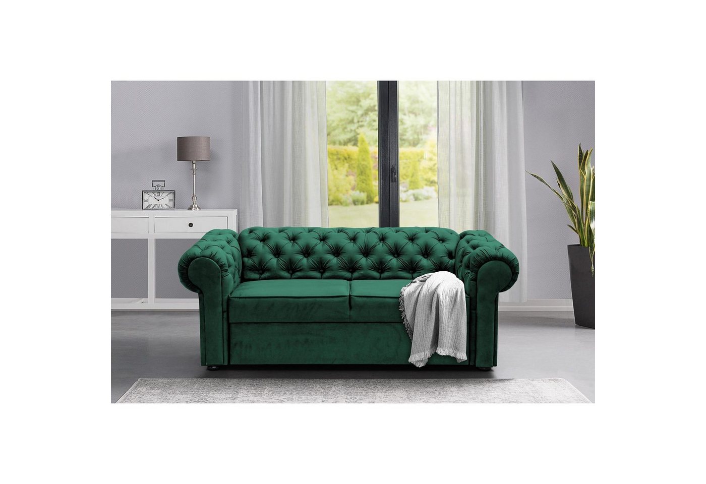 Beautysofa 2-Sitzer Chester, Polstersofa im Chesterfield Stil, Zweisitzer Sofa aus Velours, inklusive Wellenunterfederung von Beautysofa