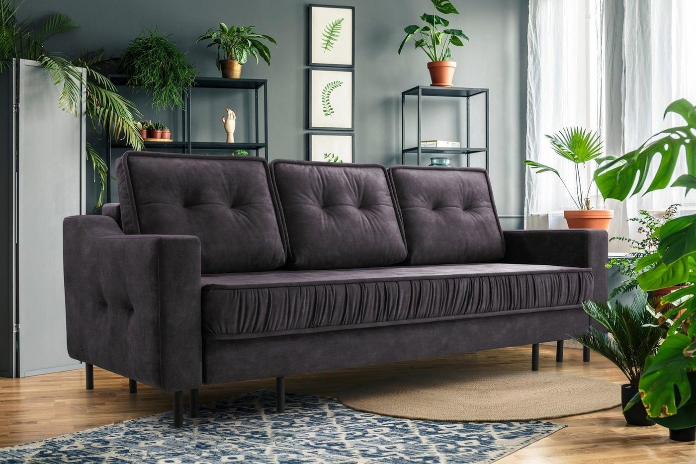 Beautysofa 3-Sitzer ALA, im skandinavisches Stil, mit hohe Metallbeine, für Wohnzimmer, Polstersofa aus Velours, mit Schlaffunktion und Bettkasten von Beautysofa