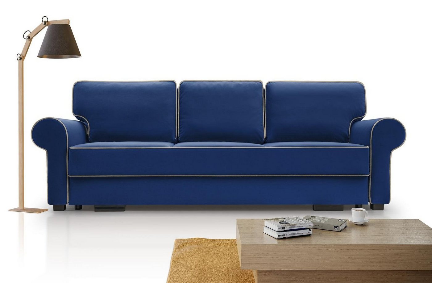 Beautysofa 3-Sitzer BELLO, in Retro-Stil, Bettkasten, Wellenfedern, für Wohnzimmer, Dreisitzer Sofa aus Veloursstoff, inklusive Schlaffunktion von Beautysofa