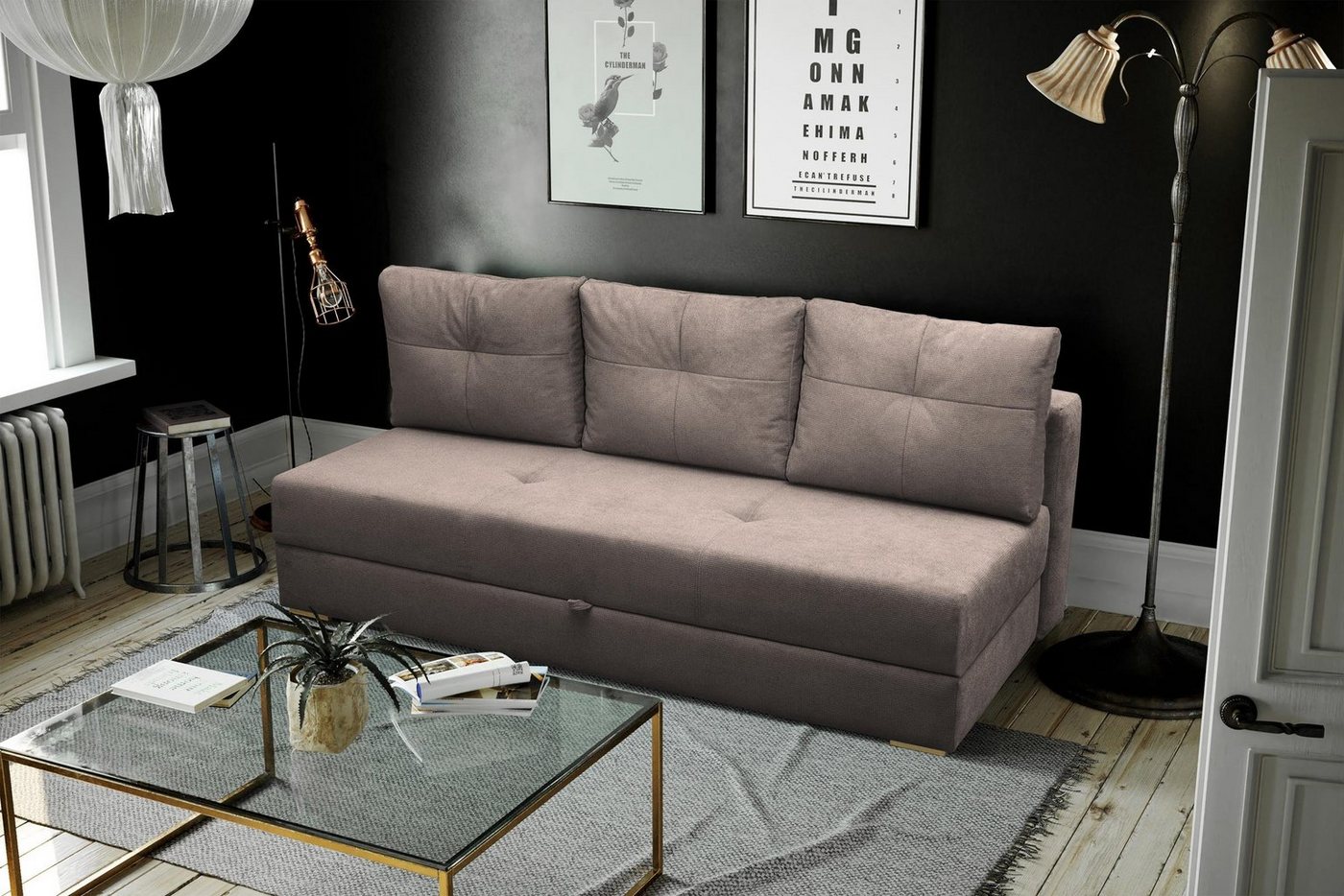 Beautysofa 3-Sitzer Dafne, mit Bettkasten, Schlaffunktion, Couch, Schlafsofa, Sofa von Beautysofa