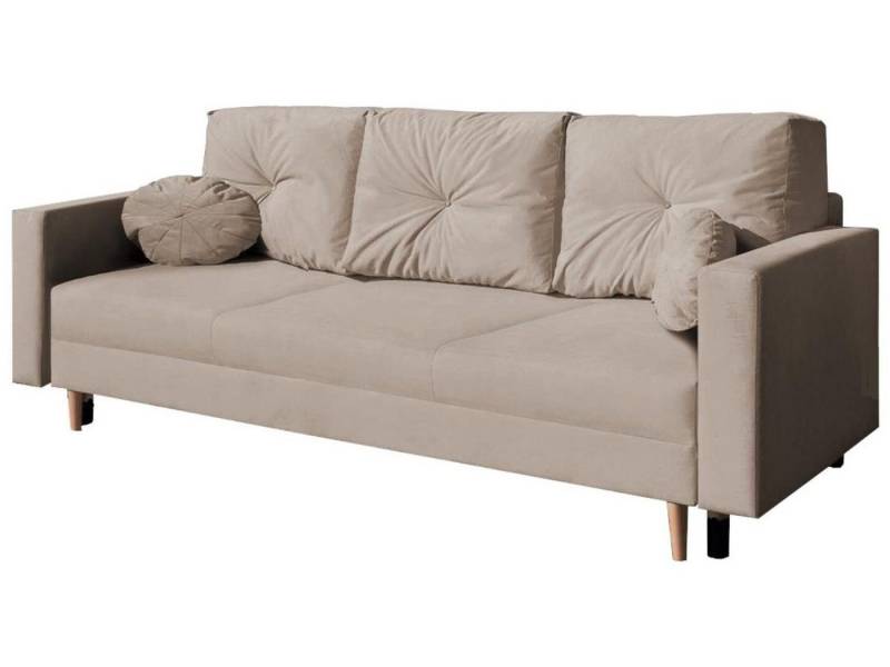 Beautysofa 3-Sitzer Sofa MILAN, Schlaffunktion, mit Bettkasten, skandinavisches Design, Wellenunterfederung, Bettkasten, Holzbeine, 3-Sitzer Sofa mit Relaxfunktion von Beautysofa