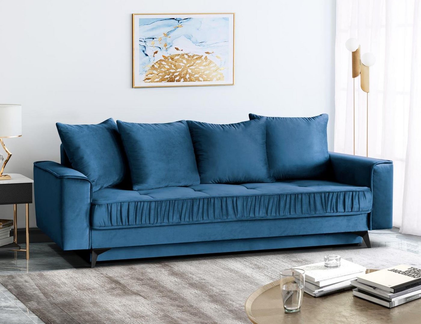 Beautysofa 3-Sitzer Monaco, stilvoll Schlafsofa aus Velours-Bezug, einzigartiges Design, mit Wellenunterfederung, mit Schlaffunktion von Beautysofa