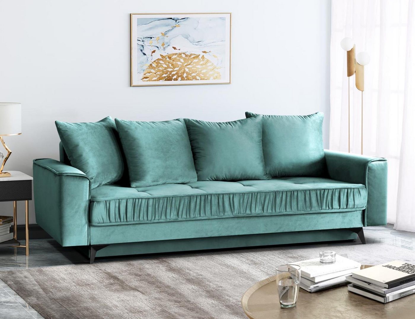 Beautysofa 3-Sitzer Monaco, stilvoll Schlafsofa aus Velours-Bezug, einzigartiges Design, mit Wellenunterfederung, mit Schlaffunktion von Beautysofa