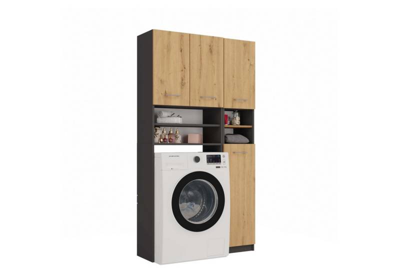 Beautysofa Badezimmer-Set Ardea DK, (inkl.10 Fächer), Hochschrank + Waschmaschinenumbauschrank mit Drehtüren von Beautysofa