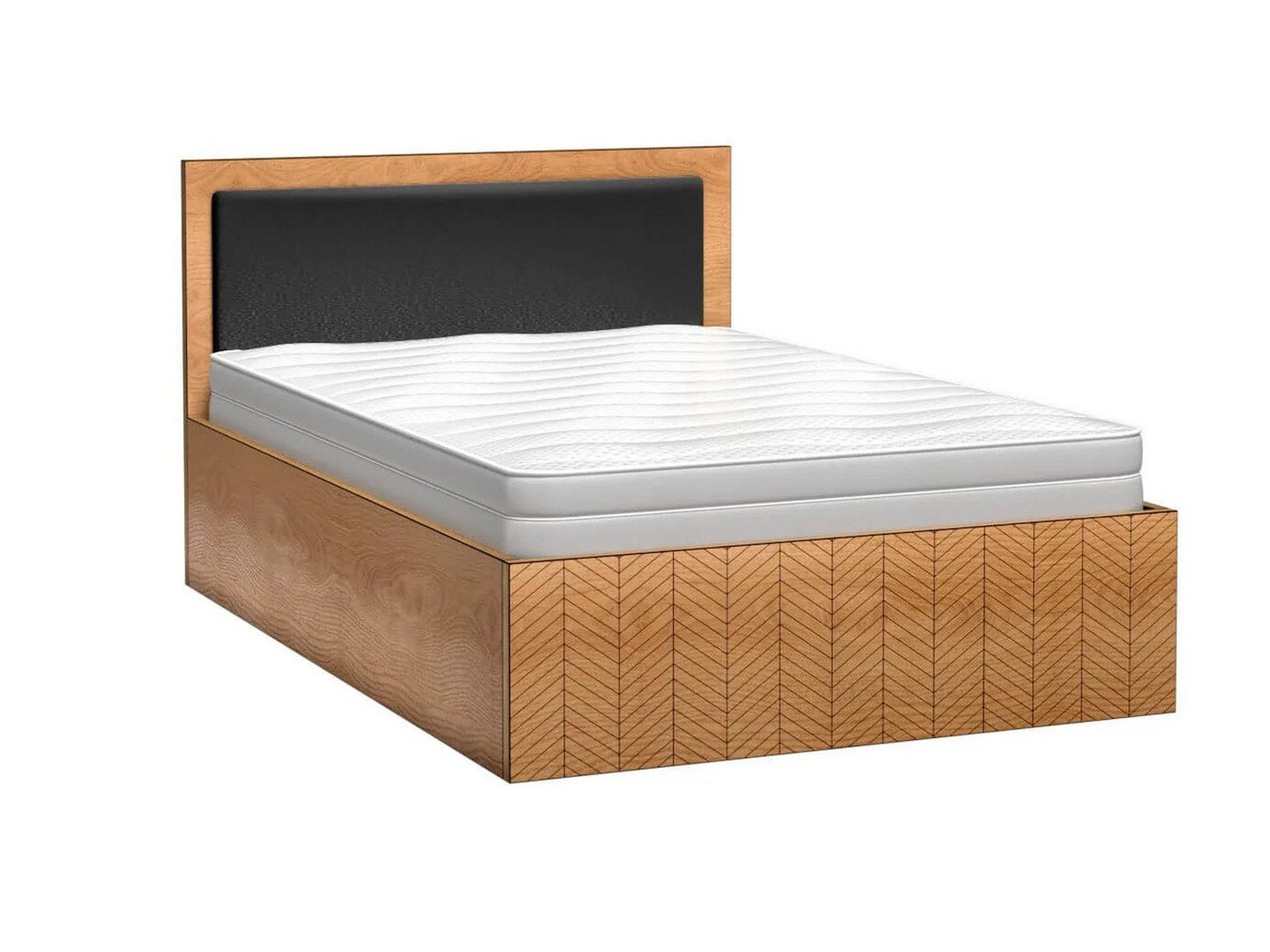 Beautysofa Bett FUN F-12, 140x200 oder 160x200 mit Stauraum, Bettkasten, Bettkasten und Gasdruckfeder – Karamell-Eiche von Beautysofa