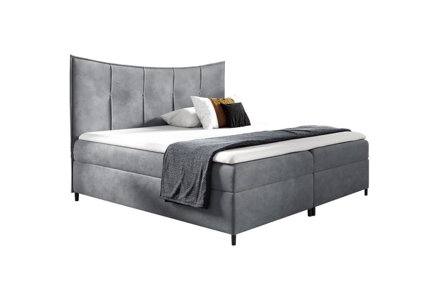 Beautysofa Boxspringbett BERGO (Doppelbett aus Velour), inklusive Federkern und 5 cm Topper-Matratze, mit 2x Bettkästen von Beautysofa