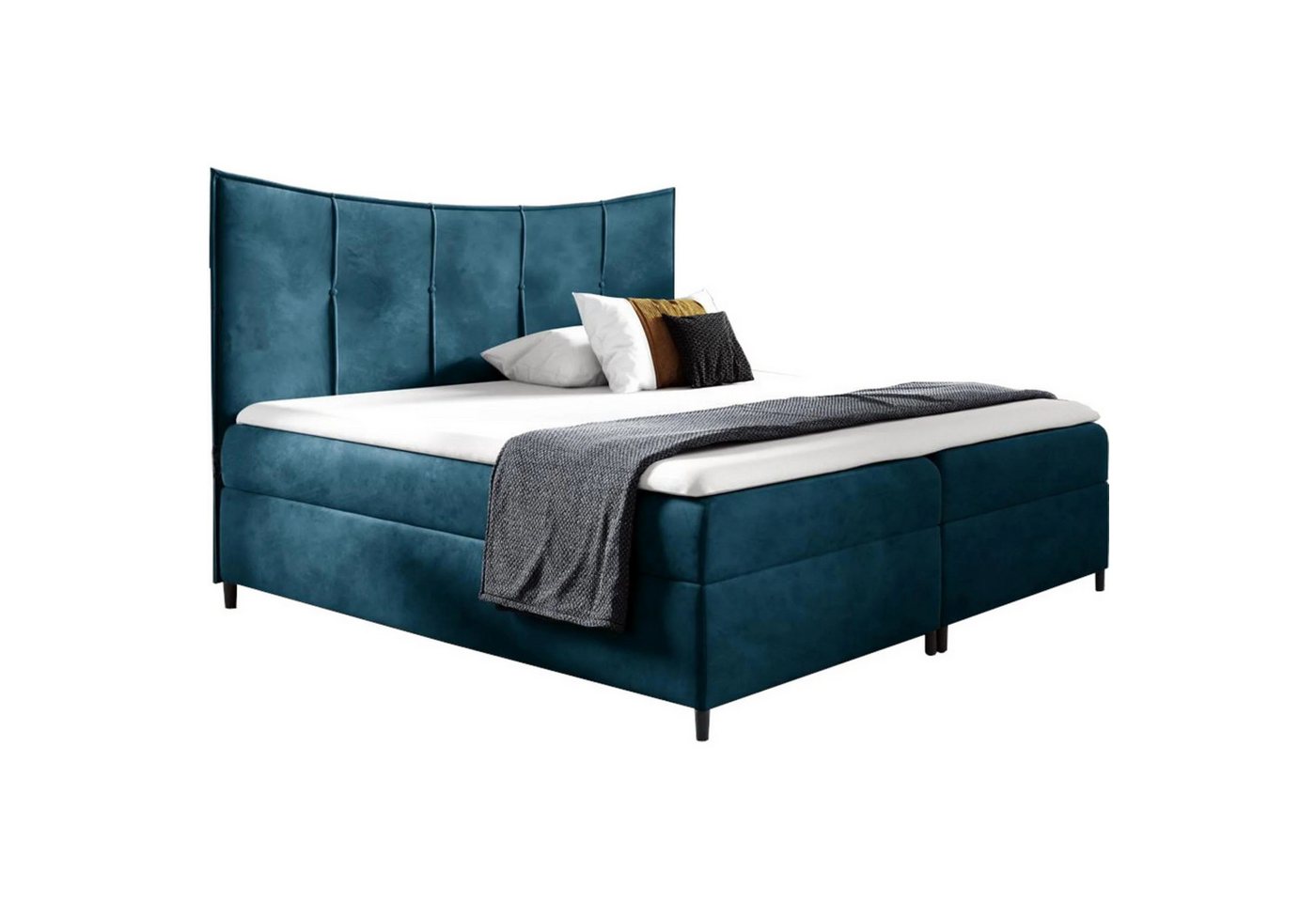 Beautysofa Boxspringbett BERGO Die Lieferung beinhaltet die Lieferung in die Wohnung (Doppelbett aus Velour), inklusive Federkern und 5 cm Topper-Matratze, mit 2x Bettkästen von Beautysofa