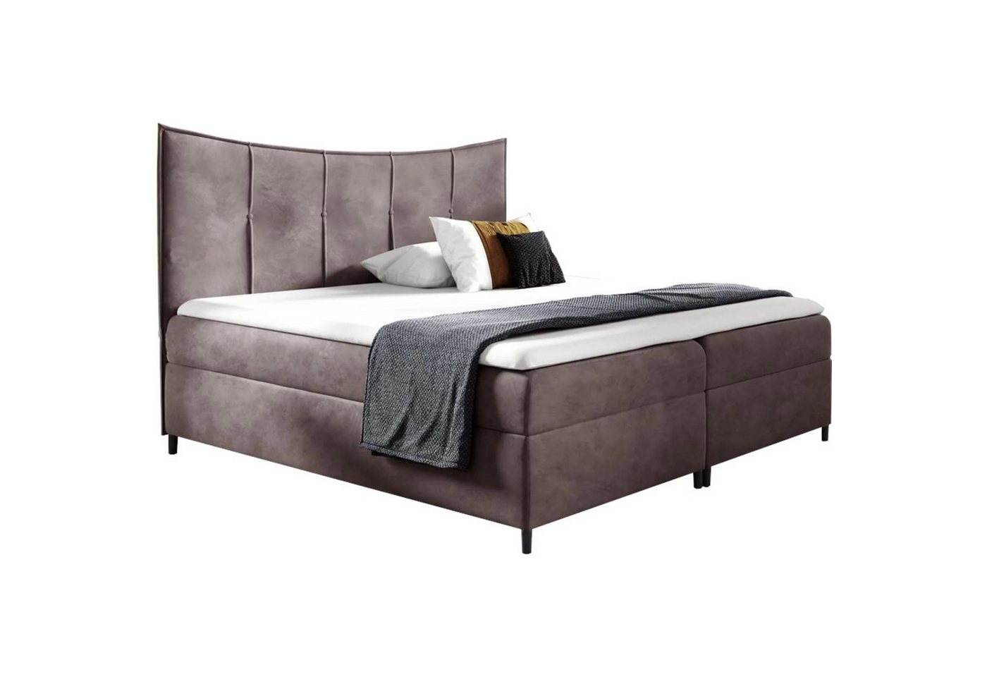 Beautysofa Boxspringbett BERGO Die Lieferung beinhaltet die Lieferung in die Wohnung (Doppelbett aus Velour), inklusive Federkern und 5 cm Topper-Matratze, mit 2x Bettkästen von Beautysofa