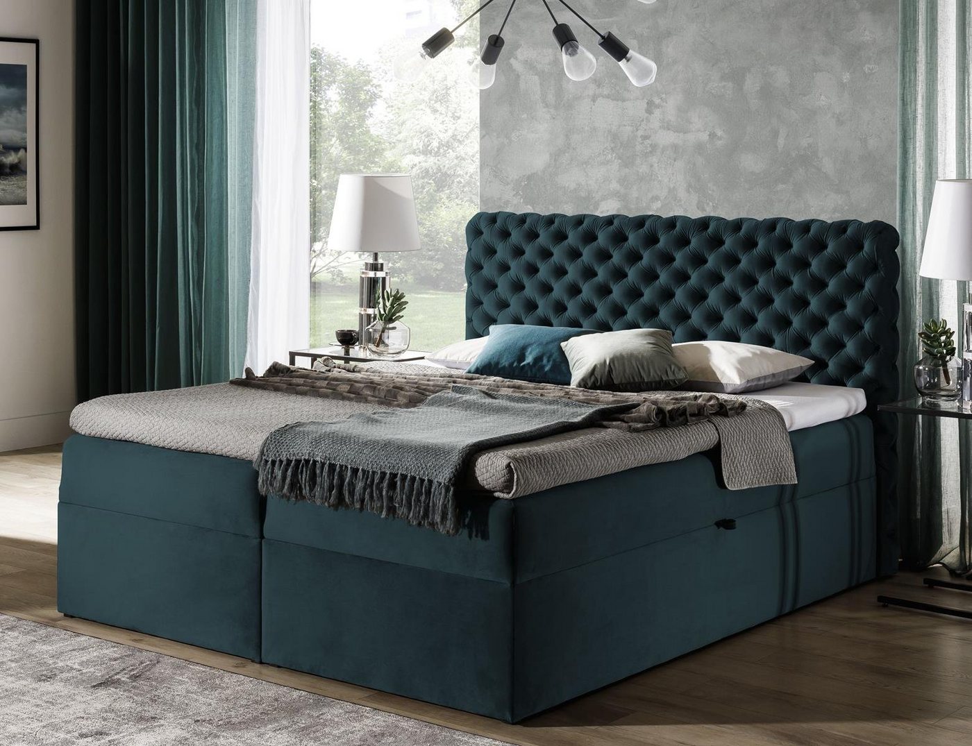 Beautysofa Boxspringbett Chester (Bett, Doppelbett 120 / 140 / 160 / 180 / 200 cm), Matratze mit Bonnell-Federn, inklusive 5 cm Topper von Beautysofa