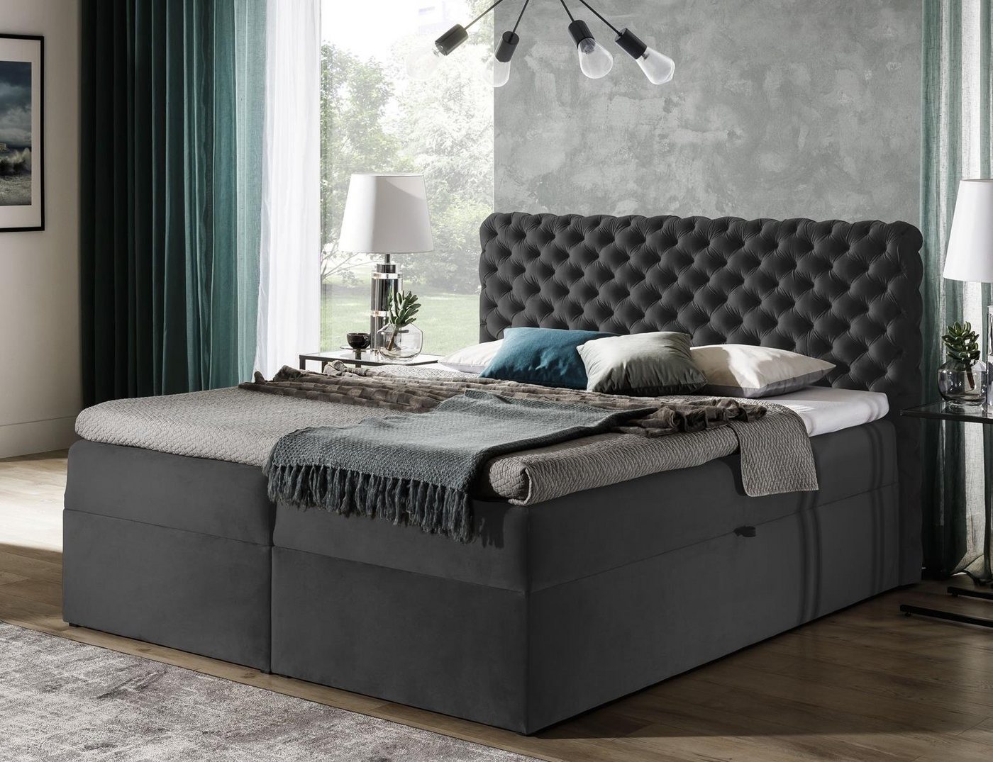 Beautysofa Boxspringbett Chester (Bett, Doppelbett 120 / 140 / 160 / 180 / 200 cm), Matratze mit Bonnell-Federn, inklusive 5 cm Topper von Beautysofa