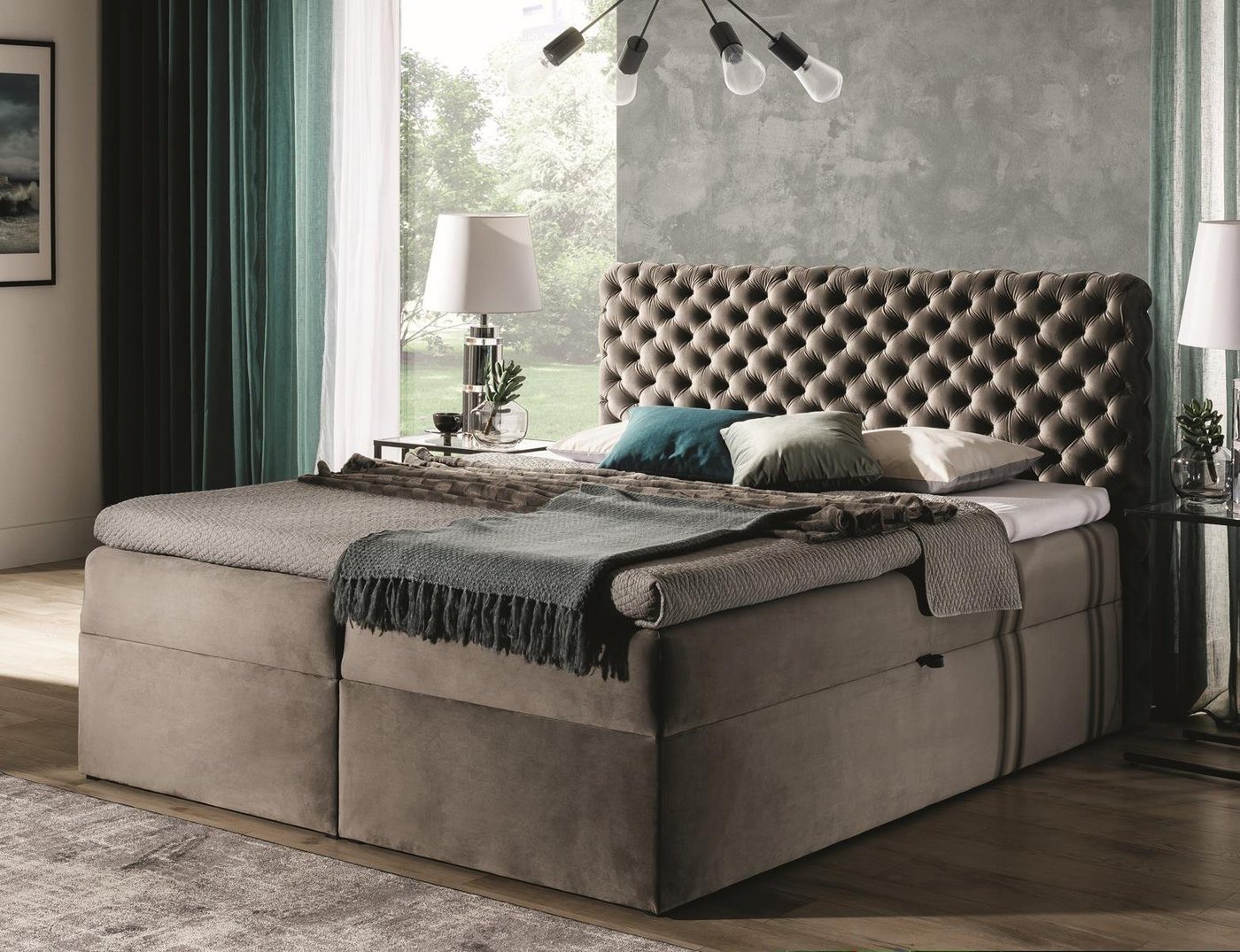 Beautysofa Boxspringbett Chester (Bett, Doppelbett 120 / 140 / 160 / 180 / 200 cm), Matratze mit Bonnell-Federn, inklusive 5 cm Topper von Beautysofa