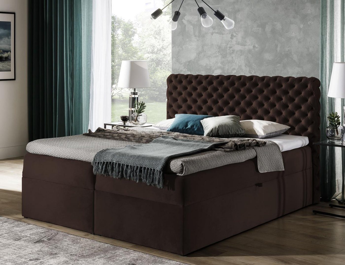 Beautysofa Boxspringbett Chester (Bett, Doppelbett 120 / 140 / 160 / 180 / 200 cm), Matratze mit Bonnell-Federn, inklusive 5 cm Topper von Beautysofa