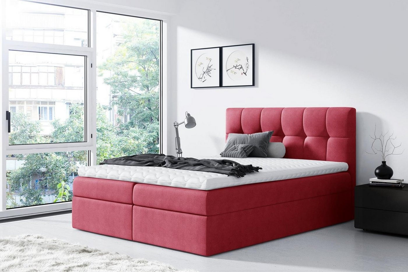 Beautysofa Boxspringbett Kontinentales Bett mit Matratze und Behälter inklusive Cori (mit Matratze und Topper), Doppelbett, Polsterbett mit zwei Bettkästen von Beautysofa