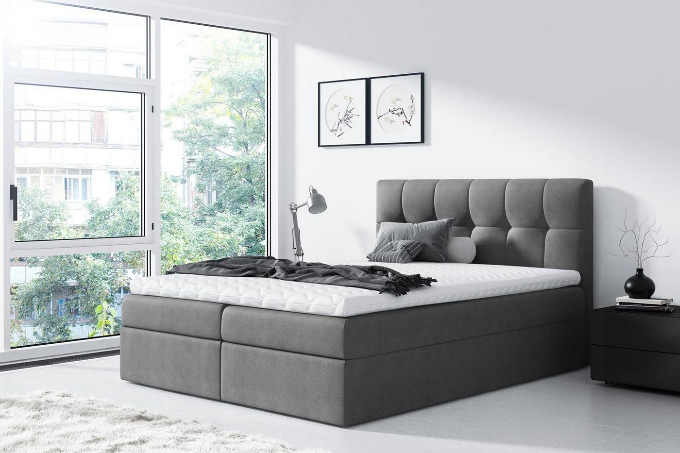 Beautysofa Boxspringbett Kontinentales Bett mit Matratze und Behälter inklusive Cori (mit Matratze und Topper), Doppelbett, Polsterbett mit zwei Bettkästen von Beautysofa