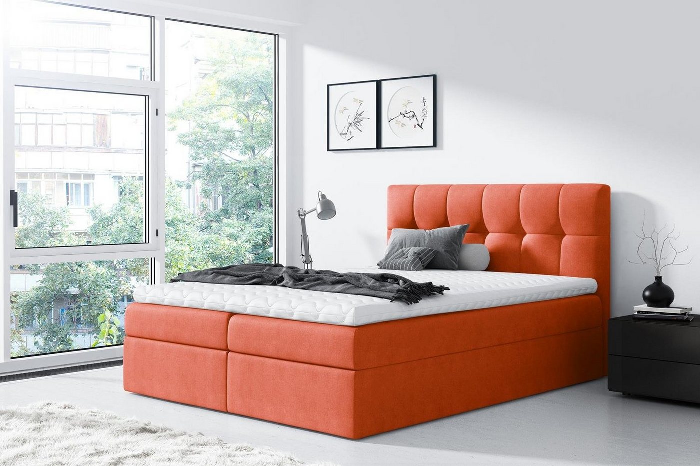Beautysofa Boxspringbett Kontinentales Bett mit Matratze und Behälter inklusive Cori (mit Matratze und Topper), Doppelbett, Polsterbett mit zwei Bettkästen von Beautysofa