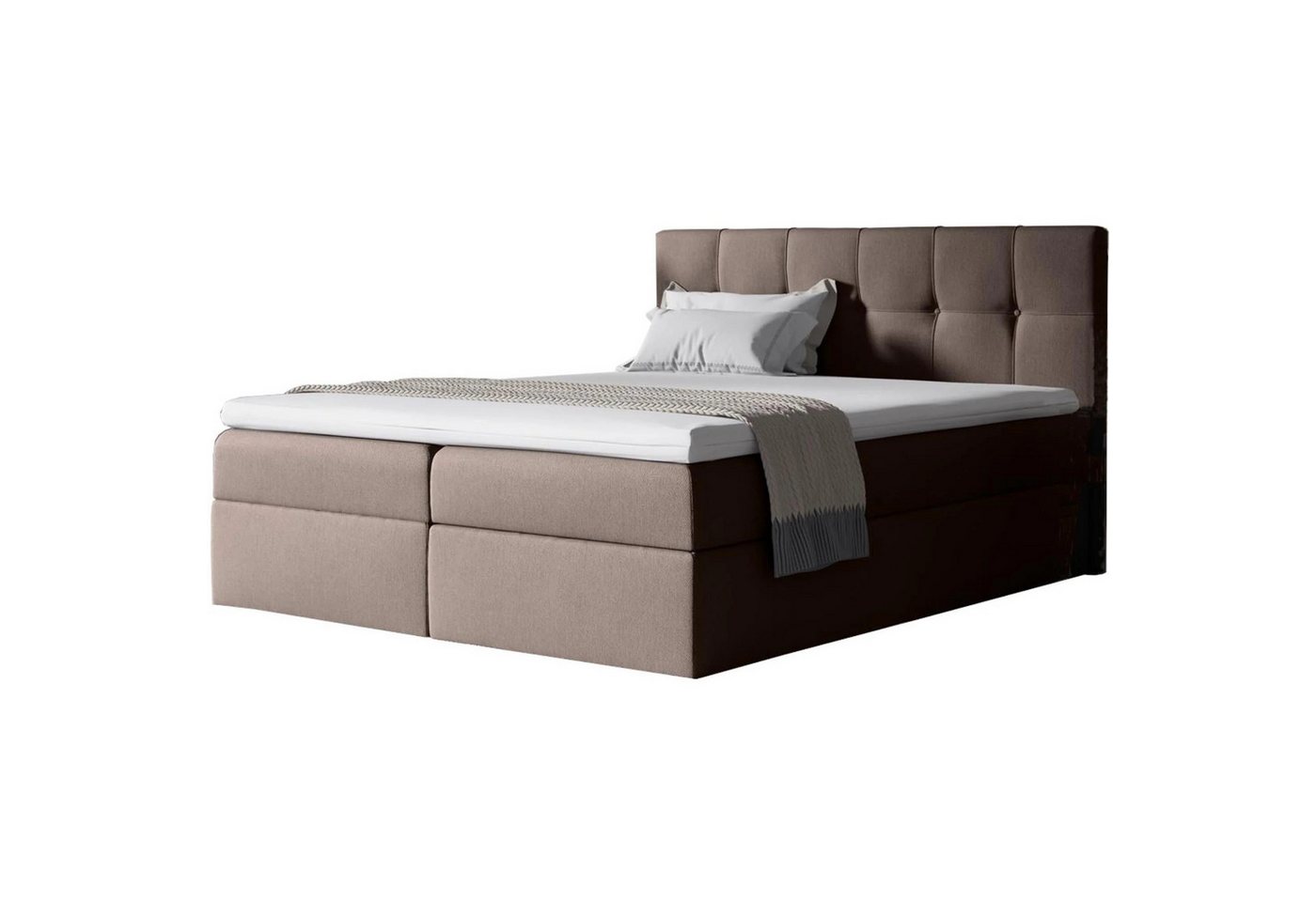 Beautysofa Boxspringbett Empori Die Lieferung beinhaltet die Lieferung in die Wohnung (Topper, Matratze und 2 Bettkästen + Federautomat), Velours Bett mit Kopfteil von Beautysofa