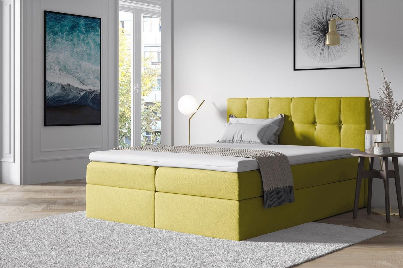 Beautysofa Boxspringbett Empori (Topper, Matratze und 2 Bettkästen + Federautomat), Velours Bett mit Kopfteil von Beautysofa