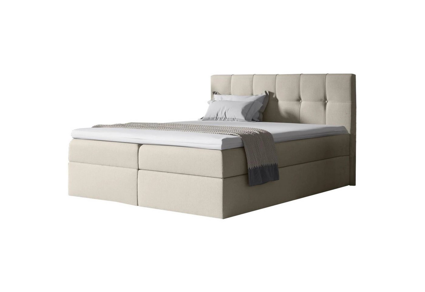 Beautysofa Boxspringbett Empori Die Lieferung beinhaltet die Lieferung in die Wohnung (Topper, Matratze und 2 Bettkästen + Federautomat), Velours Bett mit Kopfteil von Beautysofa