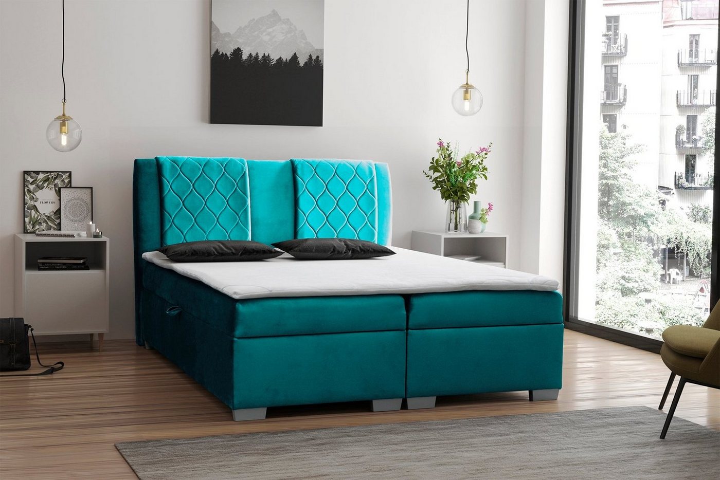 Beautysofa Boxspringbett Kolumbia (Bett), mit Bettkasten, Topper, Federkernmatratze von Beautysofa