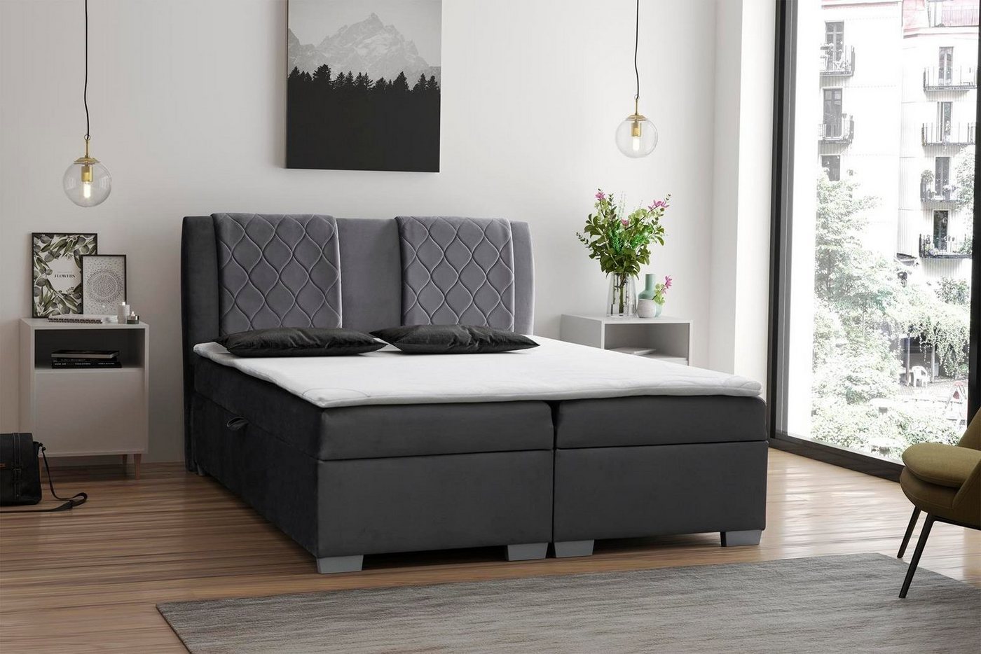 Beautysofa Boxspringbett Kolumbia (Bett), mit Bettkasten, Topper, Federkernmatratze von Beautysofa