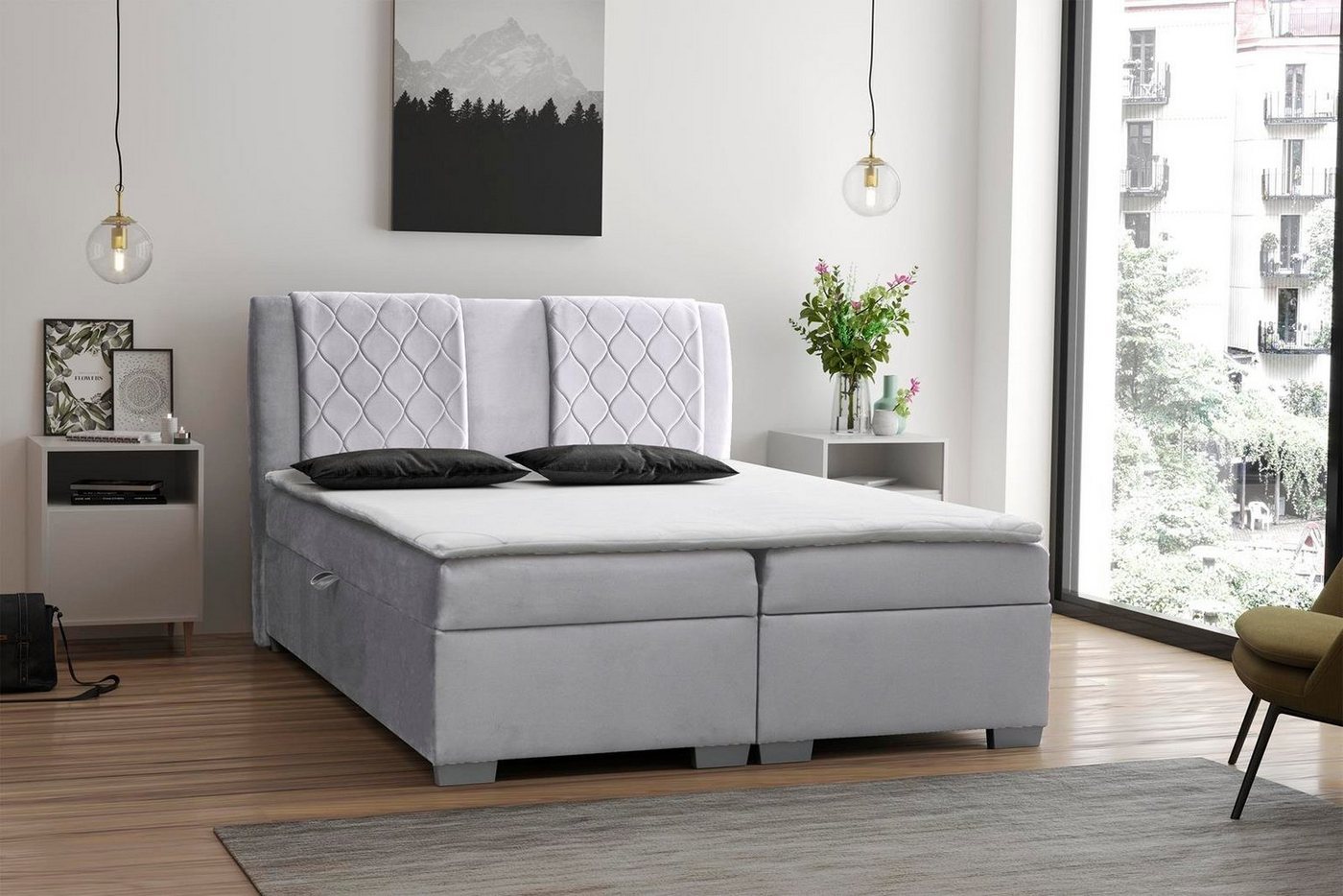 Beautysofa Boxspringbett Kolumbia (Bett), mit Bettkasten, Topper, Federkernmatratze von Beautysofa