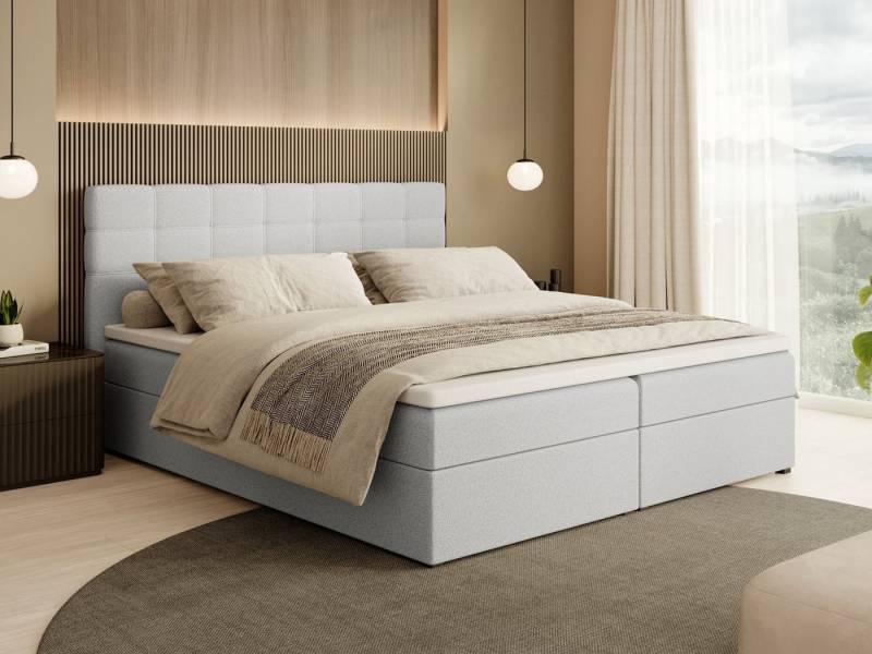 Beautysofa Boxspringbett Kontinentales mit Bettkasten TOPIQ BOUCLÉ (mit FEDERKERNMATRATZE und TOPPER-MATRATZE), 140, 160, 180 cm, mit 2x Bettkästen, Federkernmatratze von Beautysofa